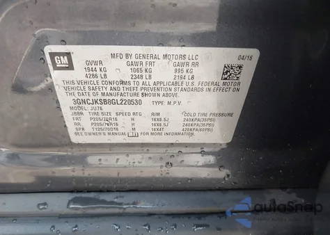 2016 Chevrolet Trax 1Ls from USA, damaged, VIN 3GNCJKSB8GL220530